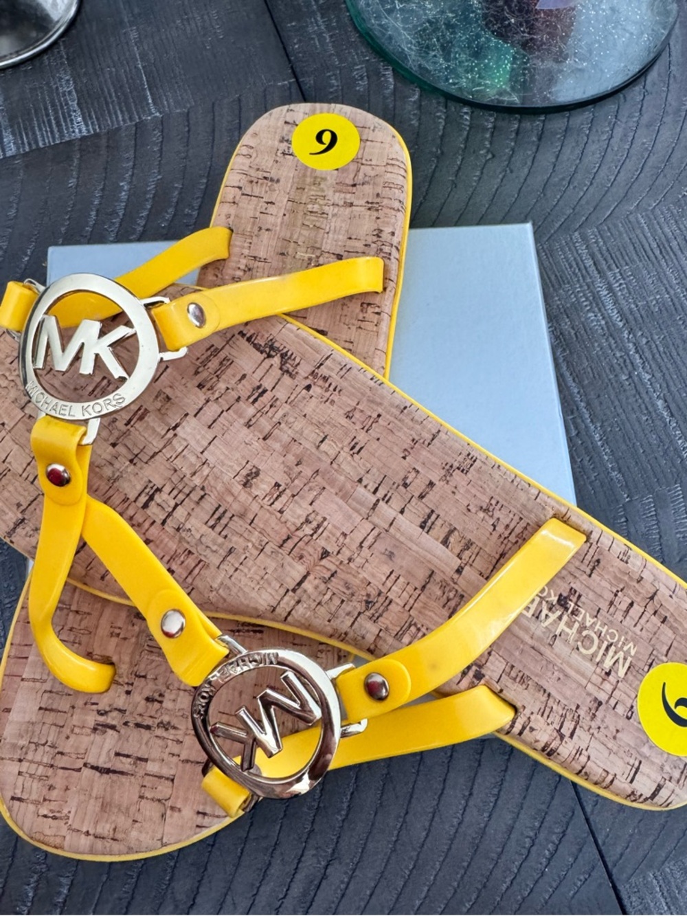 Michael Kors Bright Yellow Logo Thong Sandals